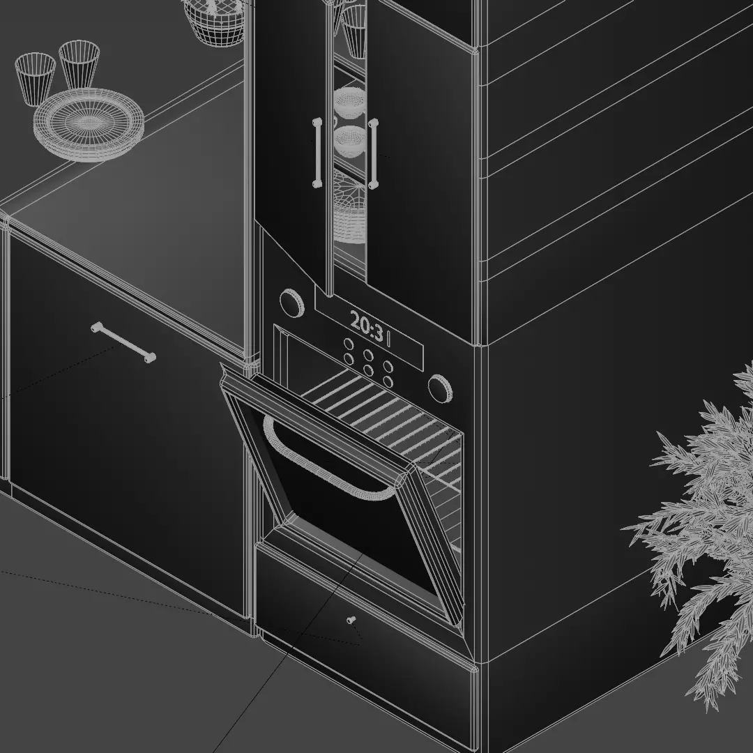 Isometric Kitchen Interior 3D Model - Olive Green 3D model_4