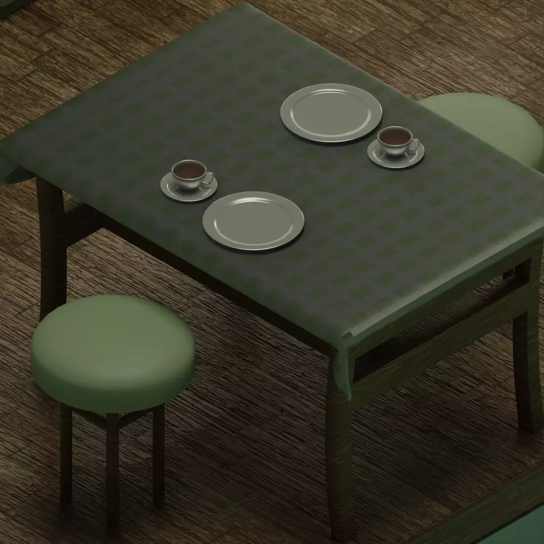 Isometric Kitchen Interior 3D Model - Olive Green 3D model_5