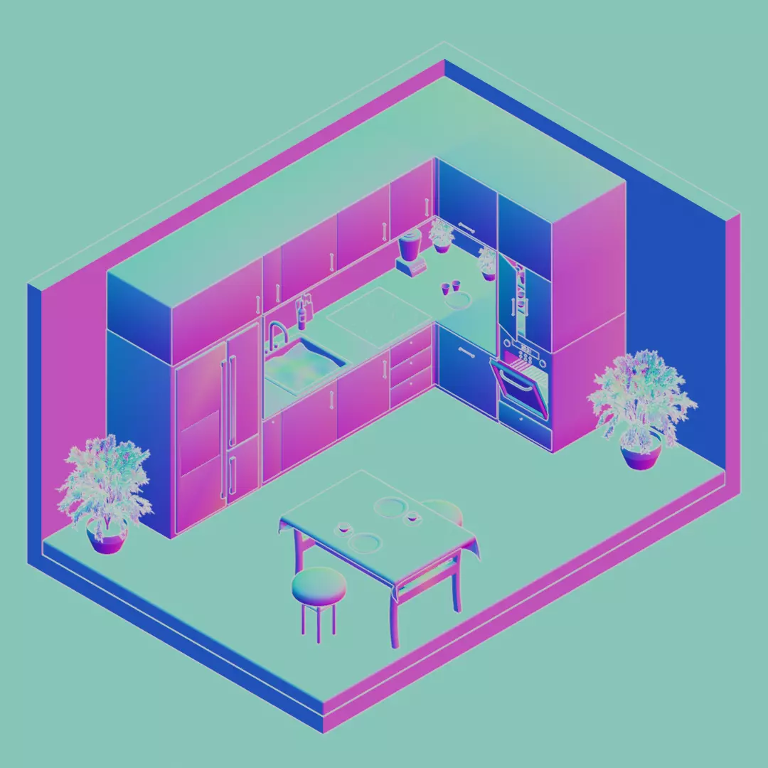 Isometric Kitchen Interior 3D Model - Olive Green 3D model_13