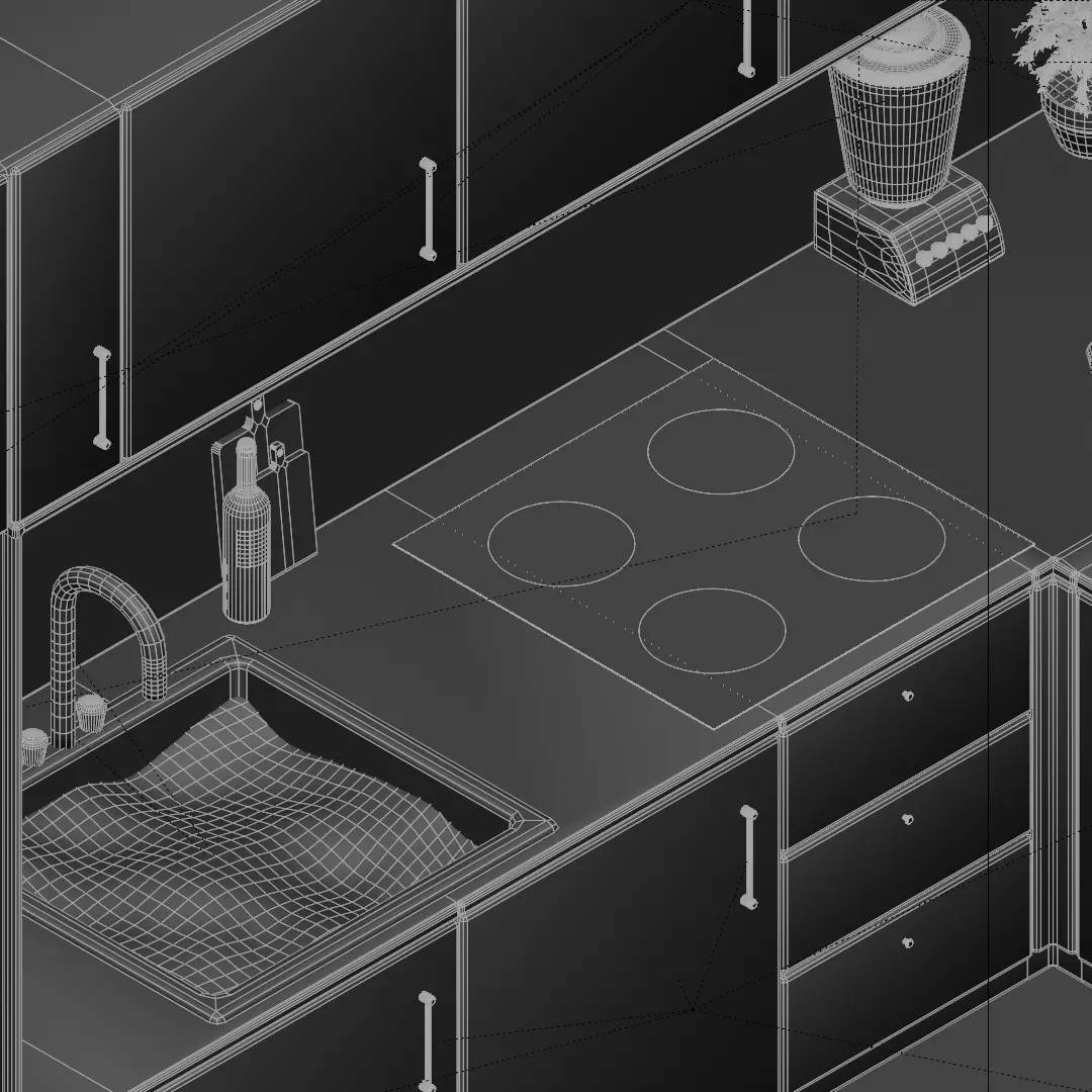 Isometric Kitchen Interior 3D Model - Olive Green 3D model_8