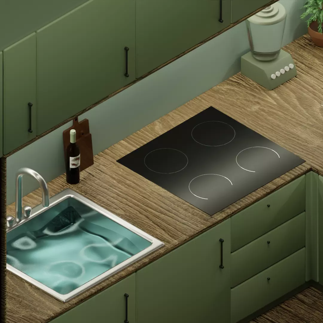 Isometric Kitchen Interior 3D Model - Olive Green 3D model_7