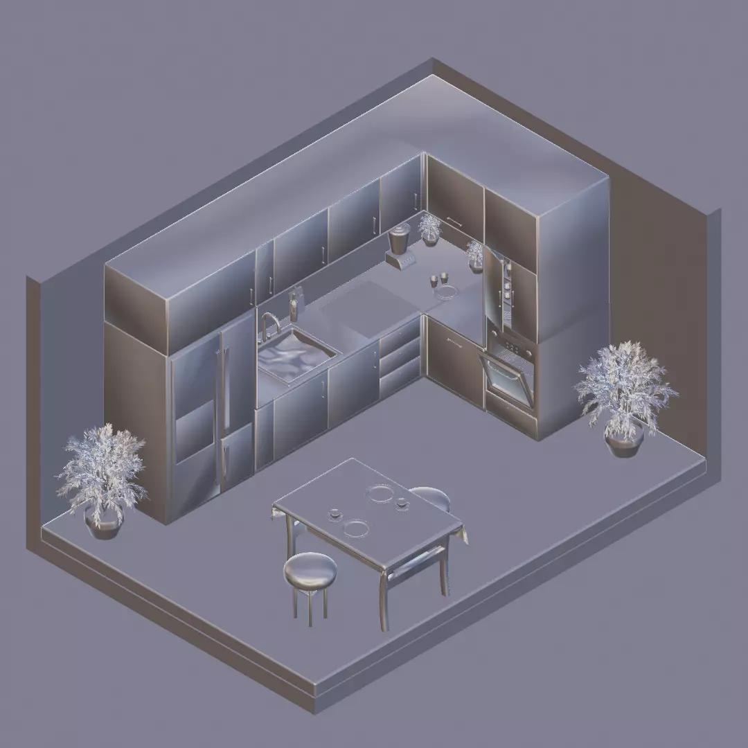 Isometric Kitchen Interior 3D Model - Olive Green 3D model_14