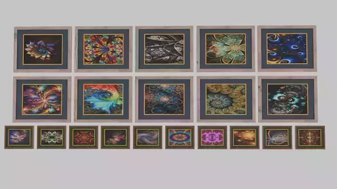 Framed And Matted Fractal Wall Art Set Low-poly 3D model