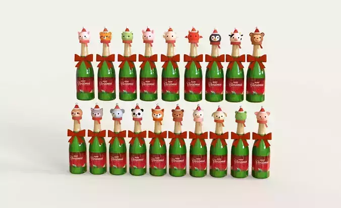 Festive Christmas Champagne with Cute Animals