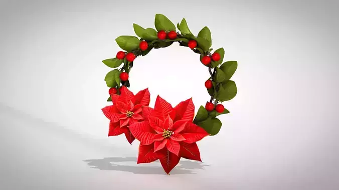 Christmas Wreath - Red Flowers 3D Model