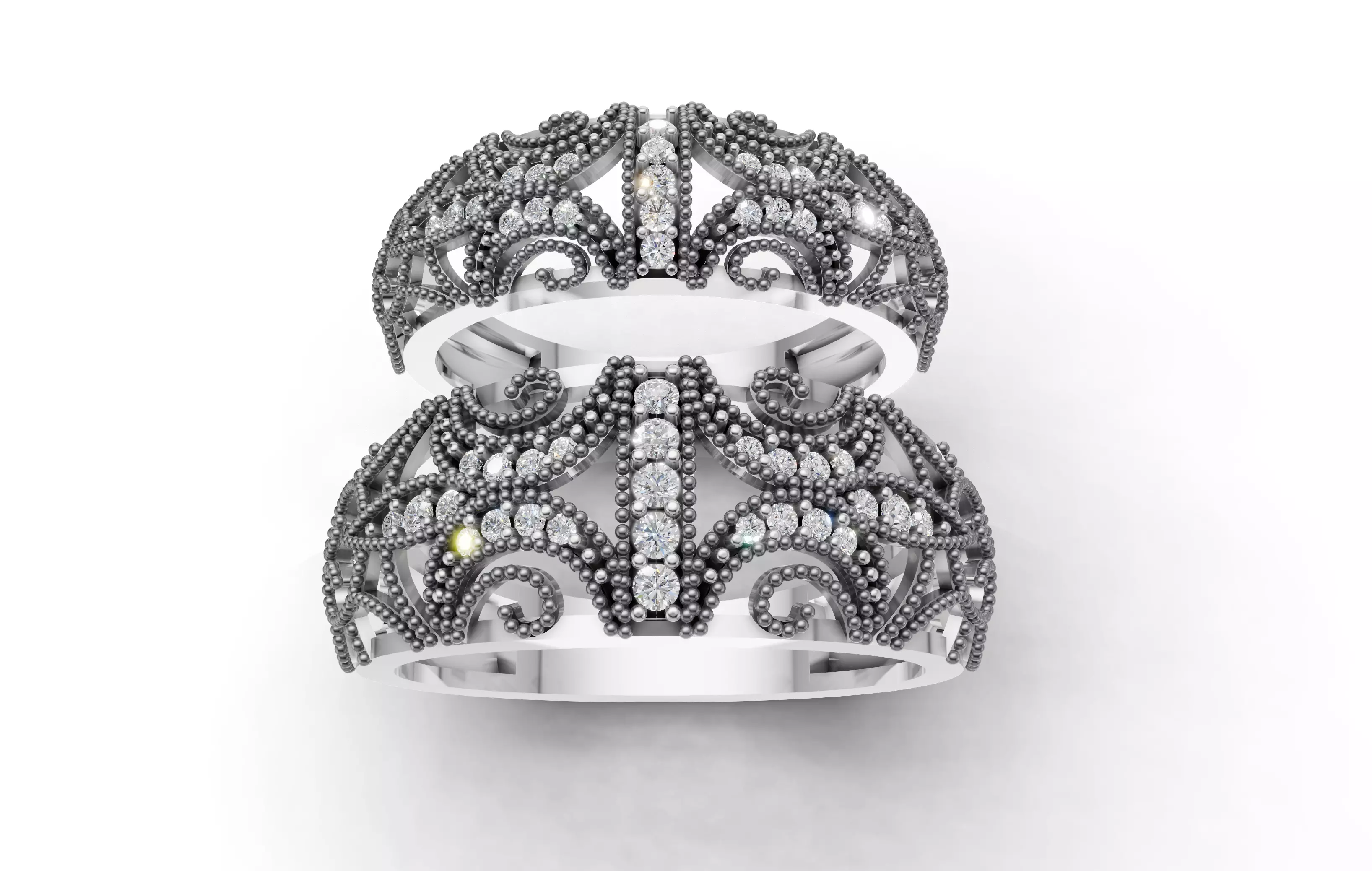 4 Wedding Band Set 3D Model Four Sizes Couple Ring Set 3D print model_1