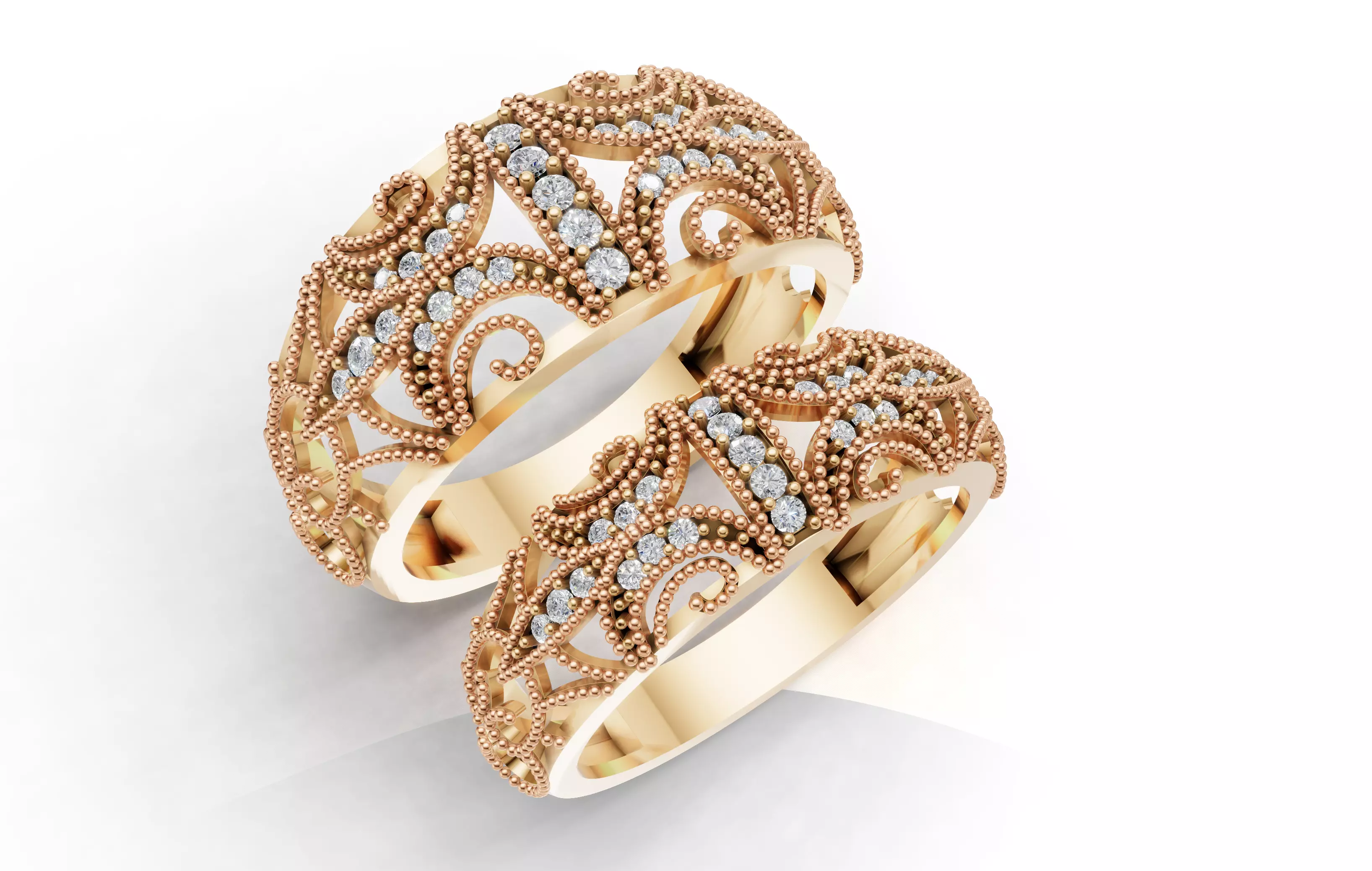 4 Wedding Band Set 3D Model Four Sizes Couple Ring Set 3D print model_0