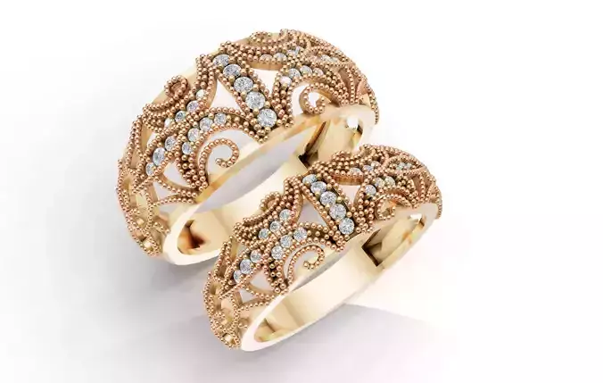 4 Wedding Band Set 3D Model Four Sizes Couple Ring Set