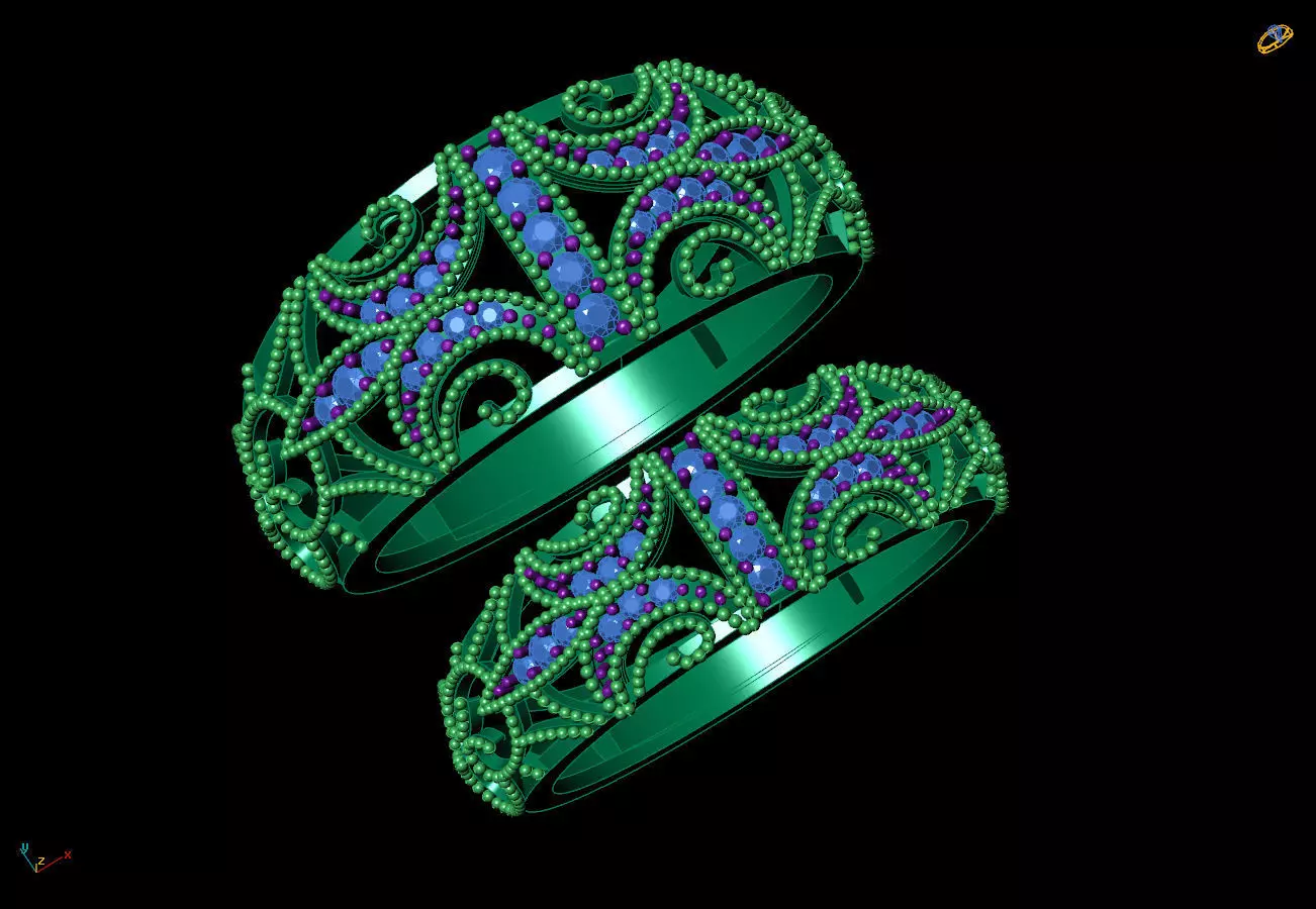 4 Wedding Band Set 3D Model Four Sizes Couple Ring Set 3D print model_2