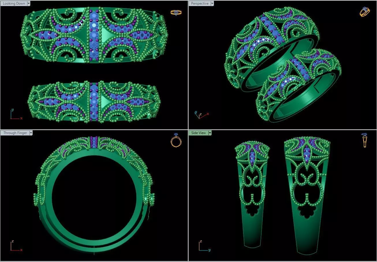 4 Wedding Band Set 3D Model Four Sizes Couple Ring Set 3D print model_5