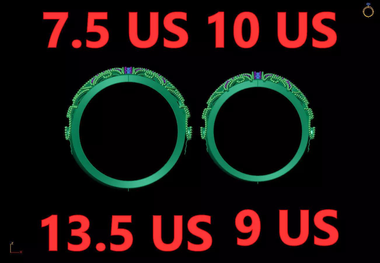 4 Wedding Band Set 3D Model Four Sizes Couple Ring Set 3D print model_3