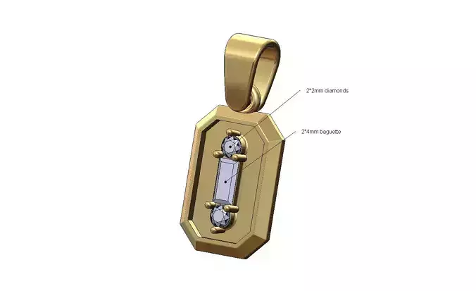 Baguette and diamond cluster emrald shaped pendant