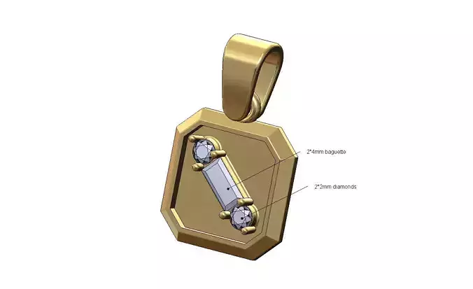 Tilted baguette and diamond cluster emrald pendant with bail