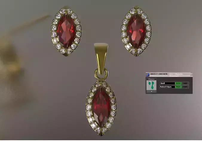 Marquise Ruby Garnet and Diamond Half Set js0027
