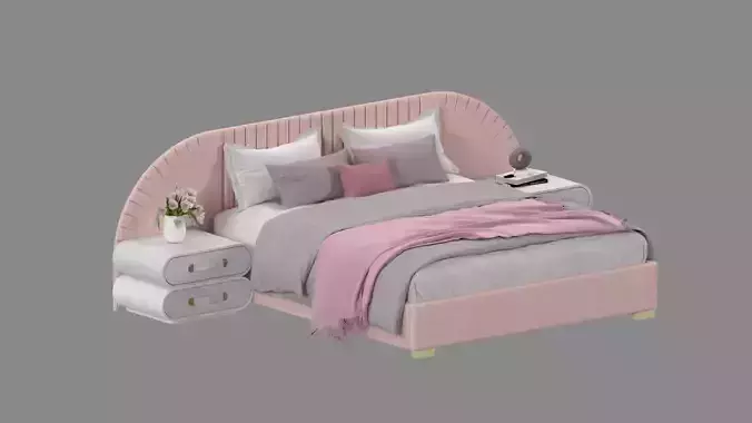 Meridian Furniture- Pink velvet Queen bed