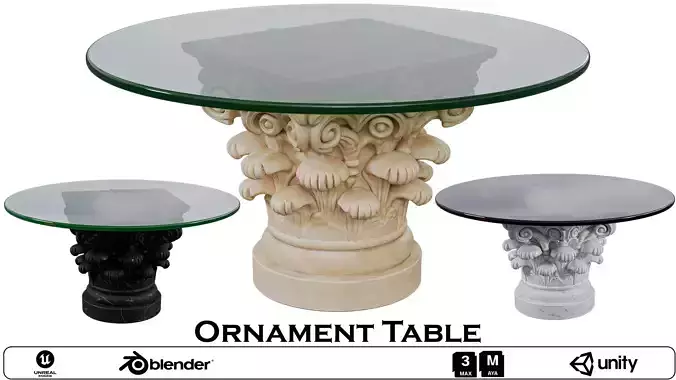 Ornament Table - Classical Pedestal Tables with Glass Tops Low-poly 3D model