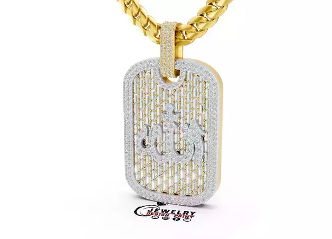 Custom Dog Tag w Allah Pendant Diamond Pendant 