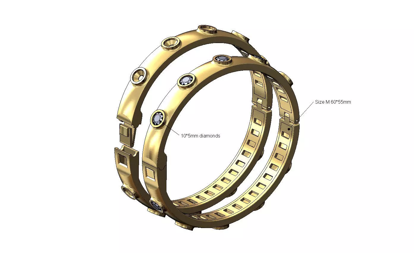 Bezel set diamond rounded flexture clasp bracelet with covers 3D print model_0