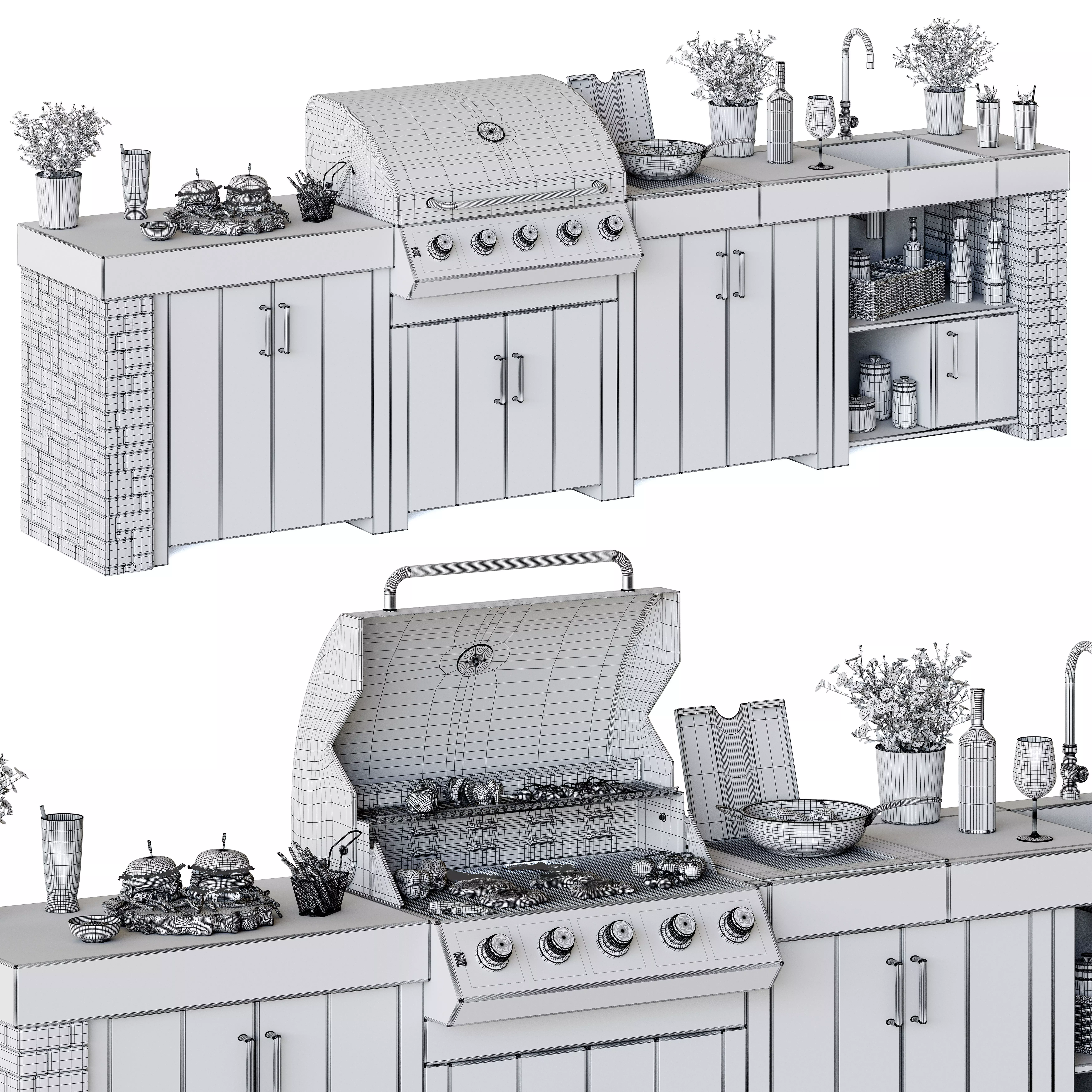 Outdoor Kitchen with a gas grill 3D model_6