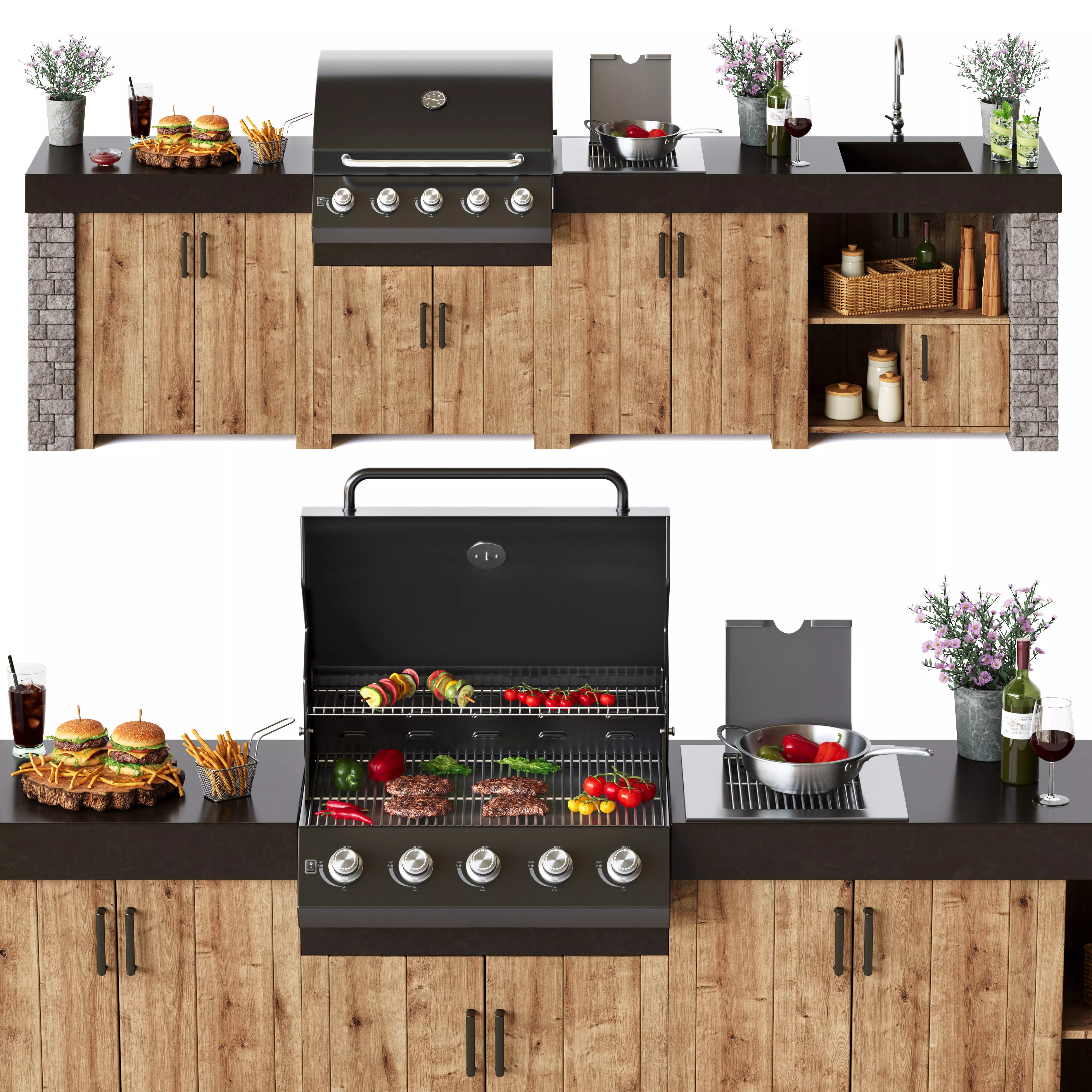 Outdoor Kitchen with a gas grill 3D model_2