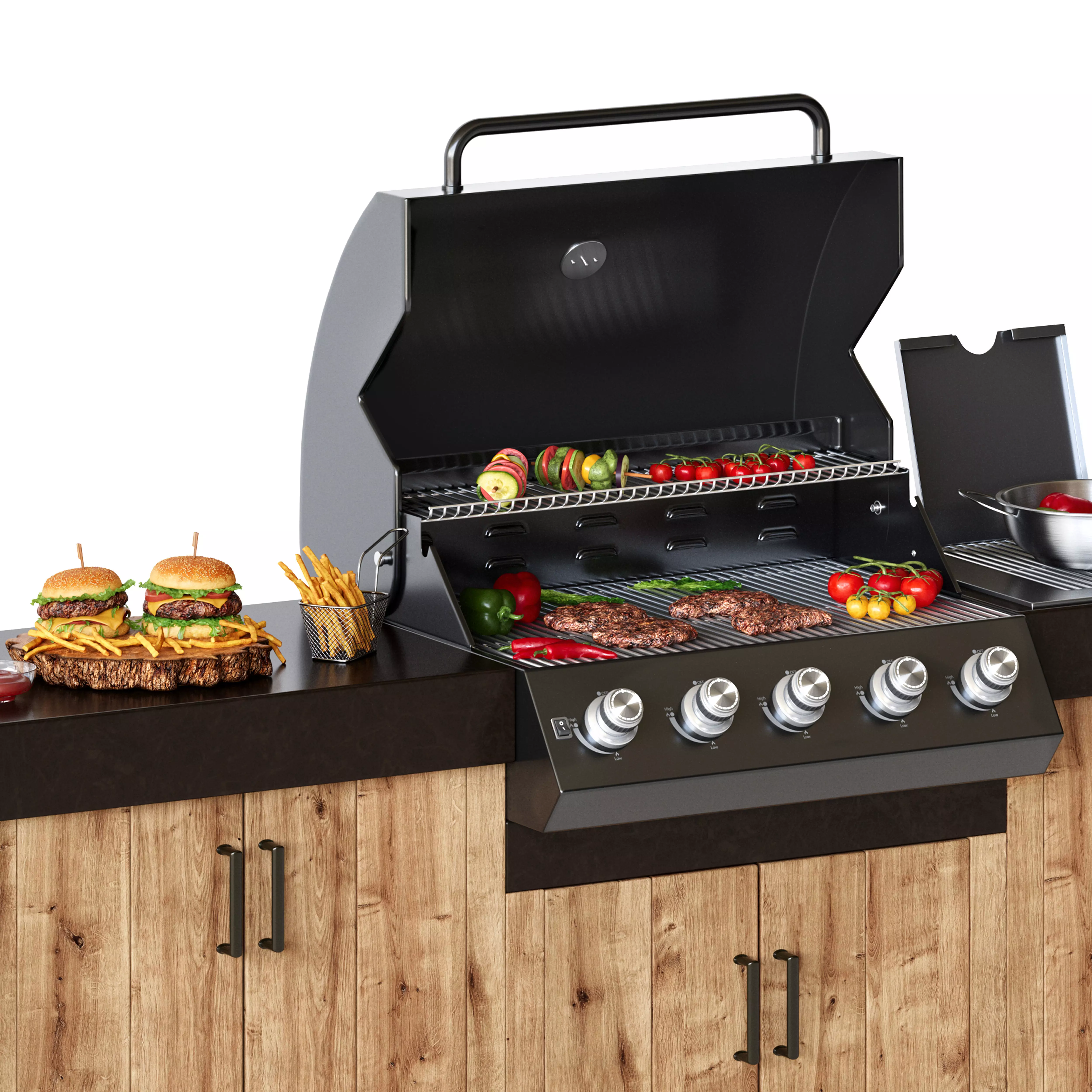 Outdoor Kitchen with a gas grill 3D model_4