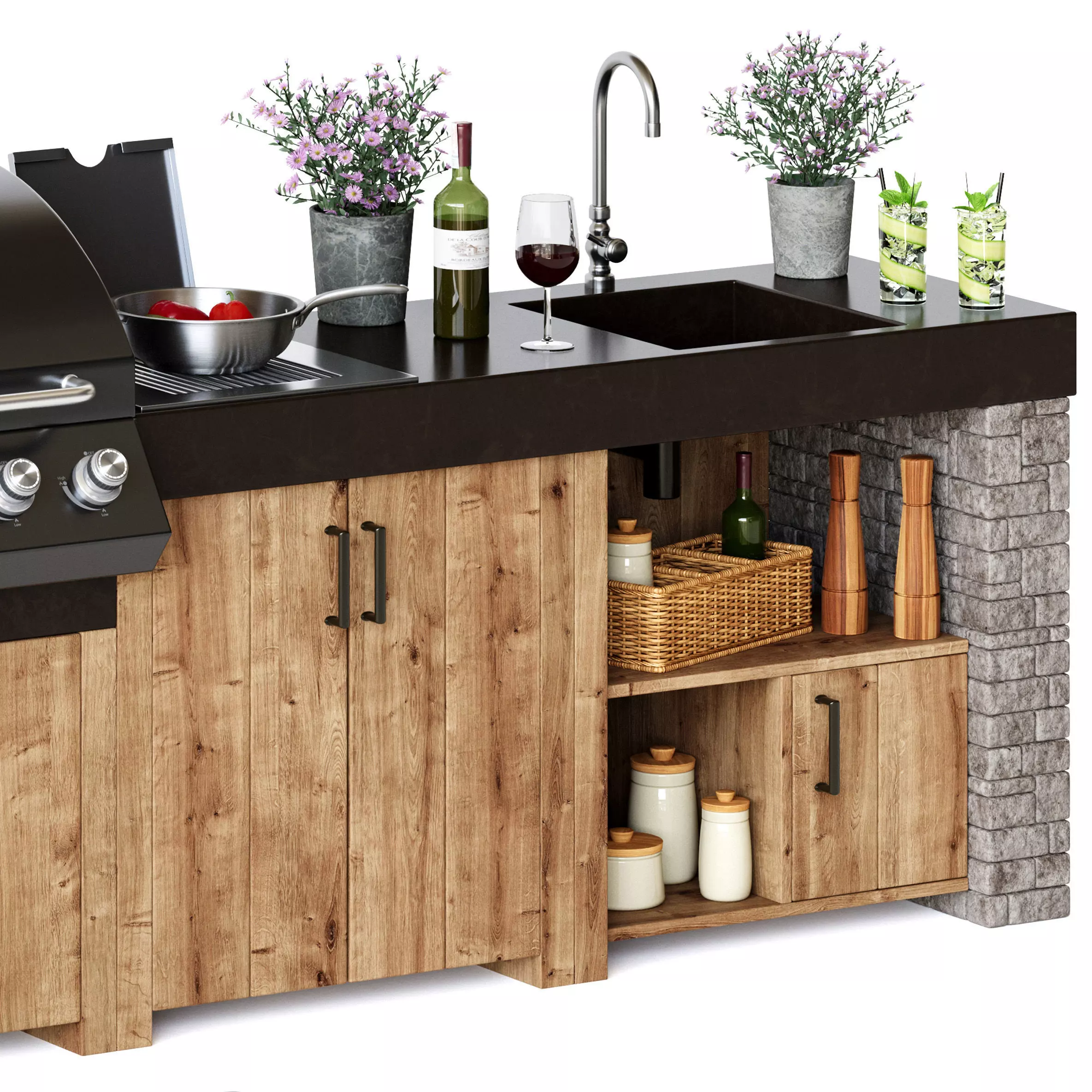 Outdoor Kitchen with a gas grill 3D model_5