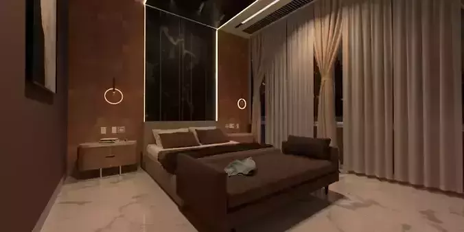 Luxury Bedroom Scene Render-Ready Interior