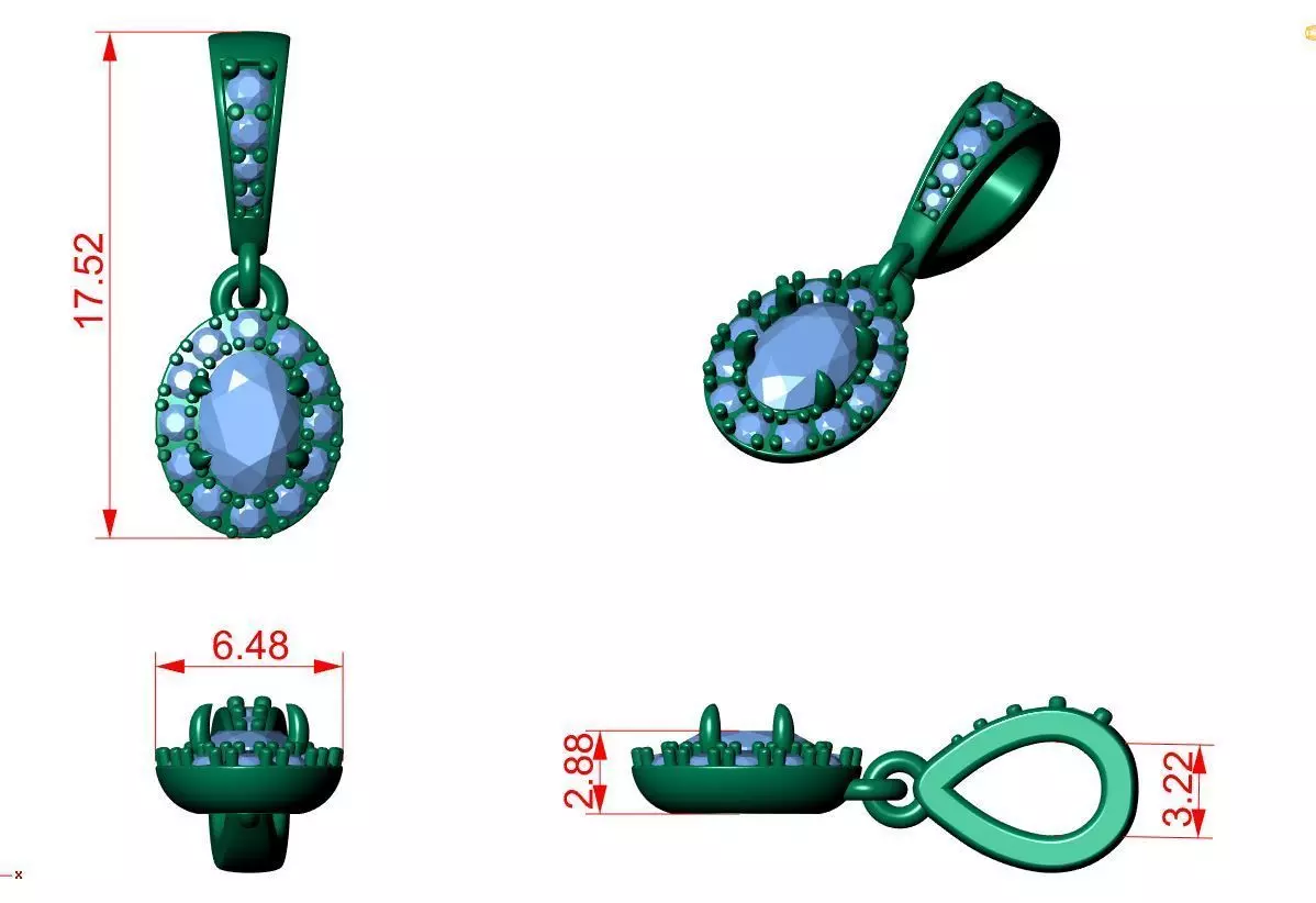 Oval Solitaire Pendant 3D print model_8