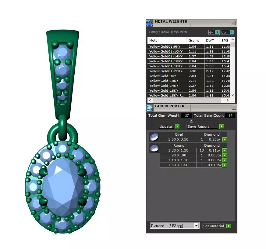 Oval Solitaire Pendant 3D print model_9