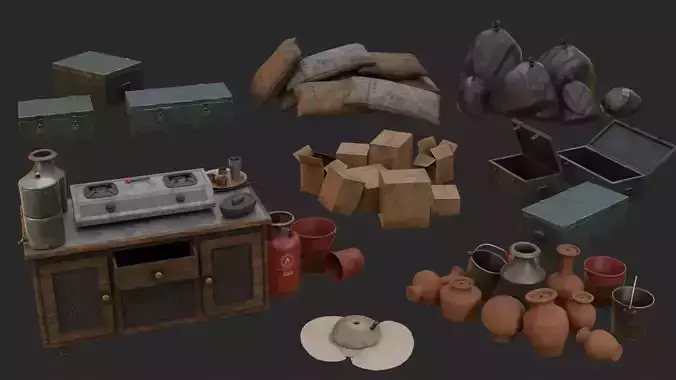 PBR Traditional Asian Kitchen Props Pack Realistic 3D Assets 