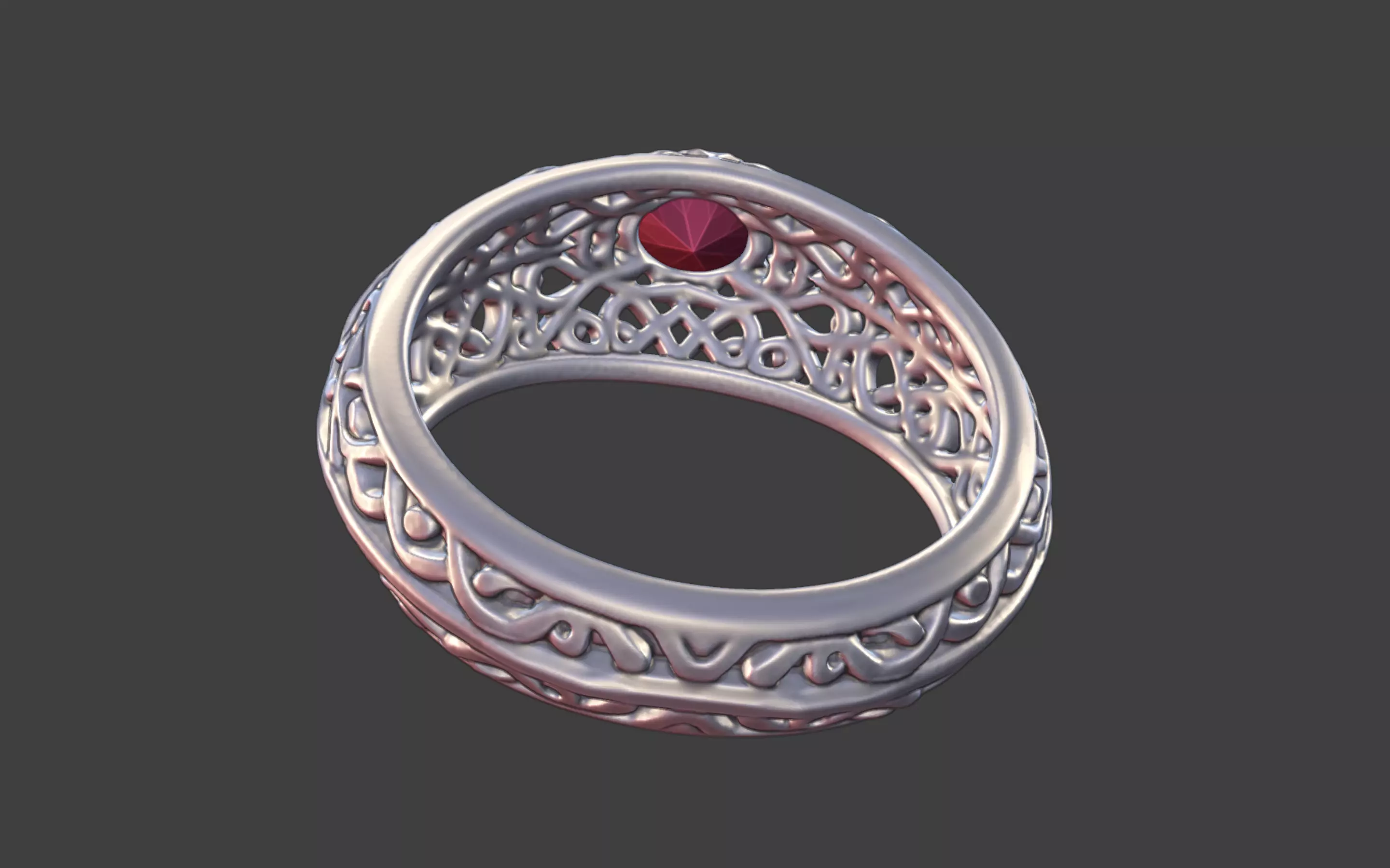 Geometric Filigree Silver Ring with Oval Faceted Gem 3D print model_24