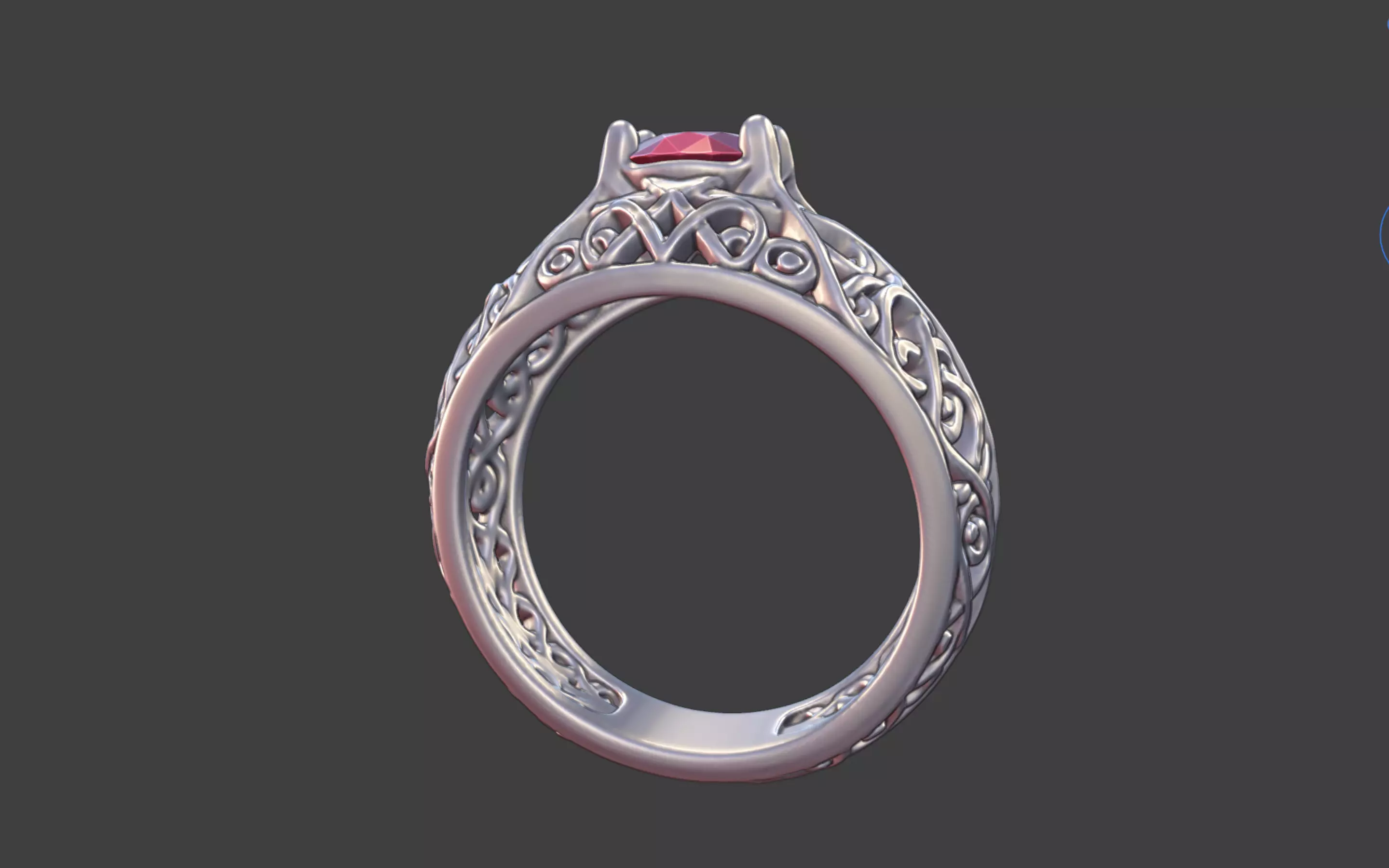 Geometric Filigree Silver Ring with Oval Faceted Gem 3D print model_9