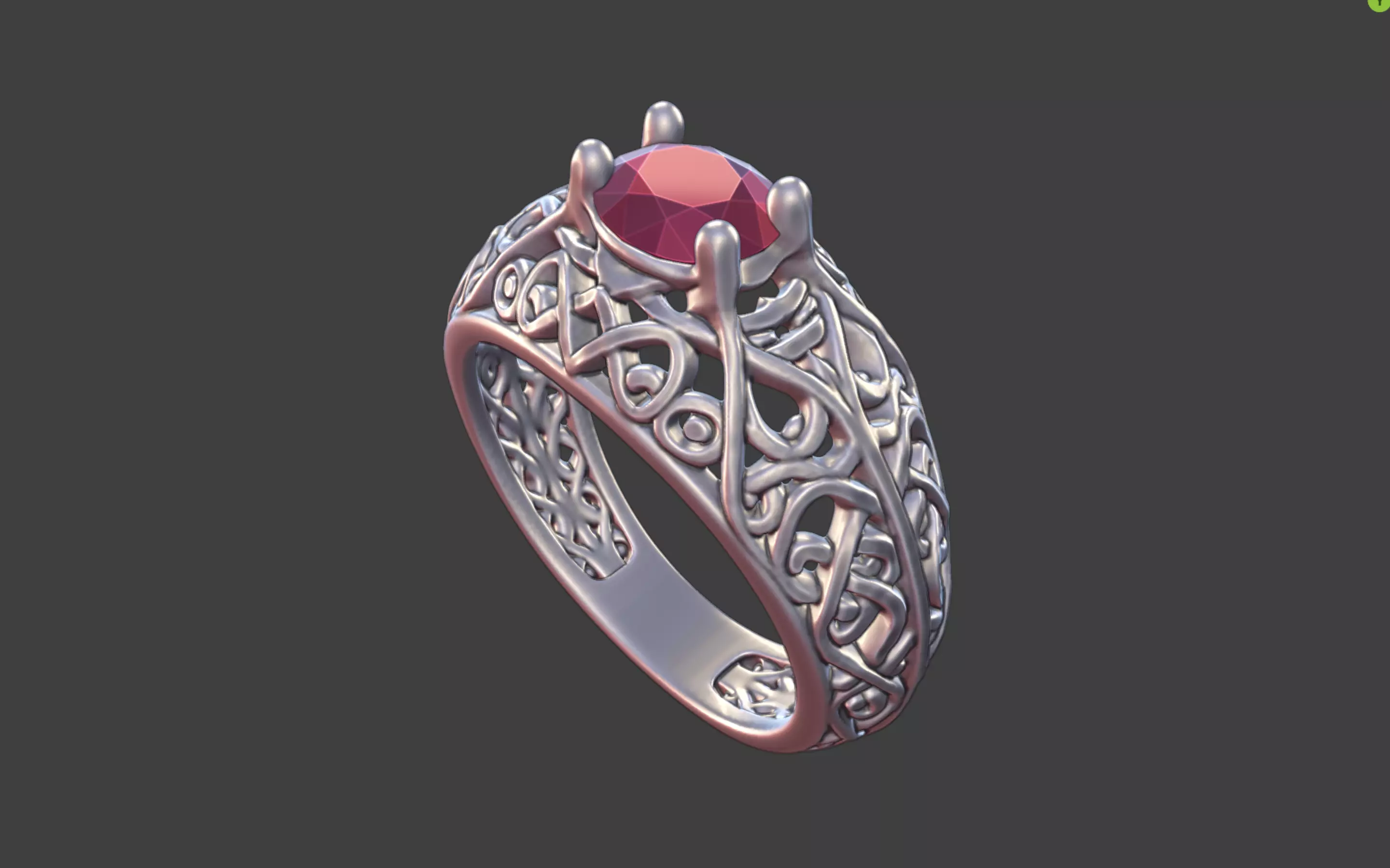 Geometric Filigree Silver Ring with Oval Faceted Gem 3D print model_0