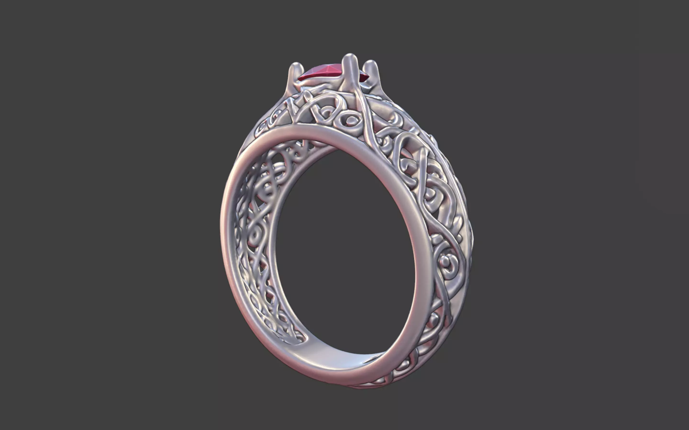 Geometric Filigree Silver Ring with Oval Faceted Gem 3D print model_10