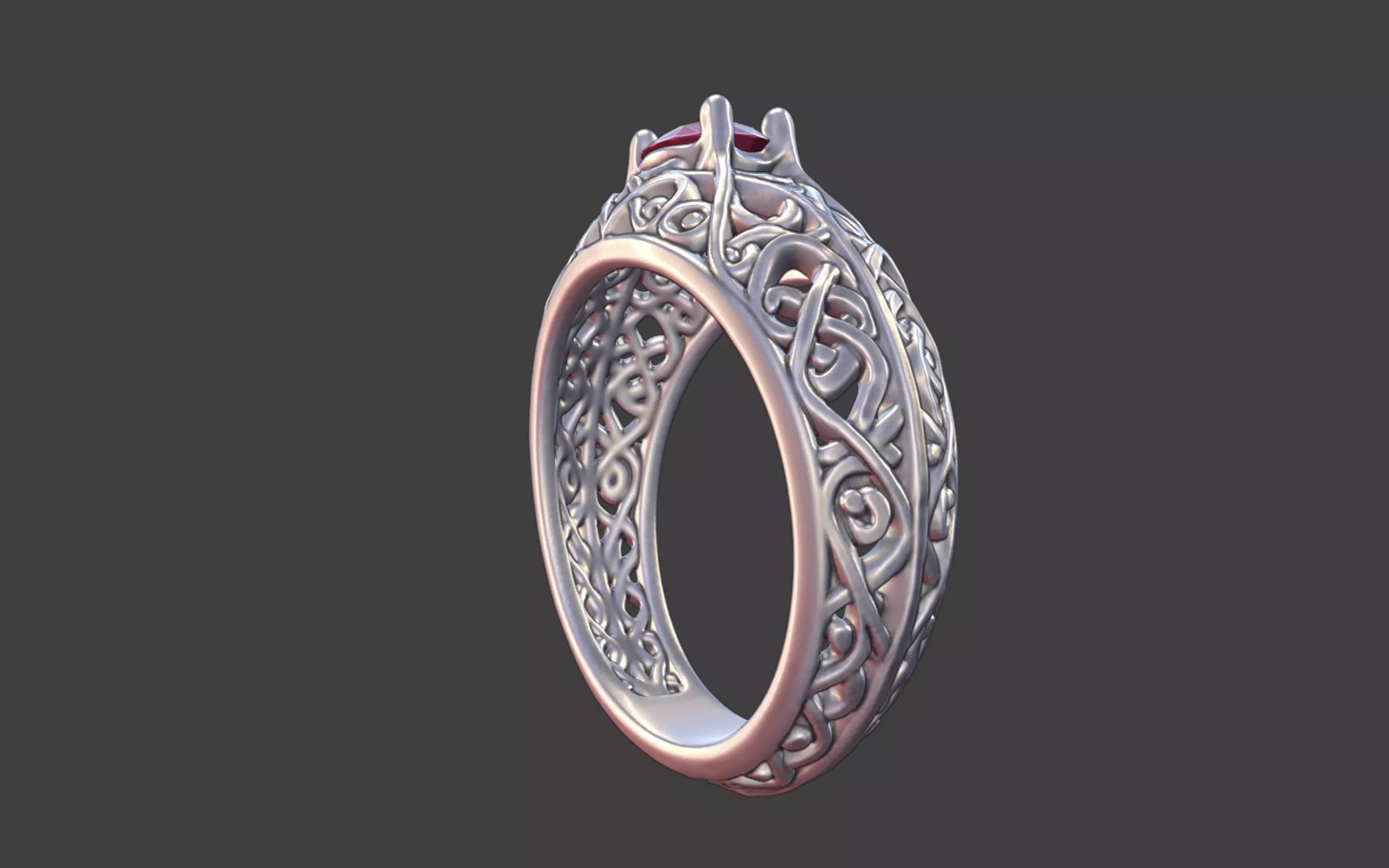Geometric Filigree Silver Ring with Oval Faceted Gem 3D print model_11