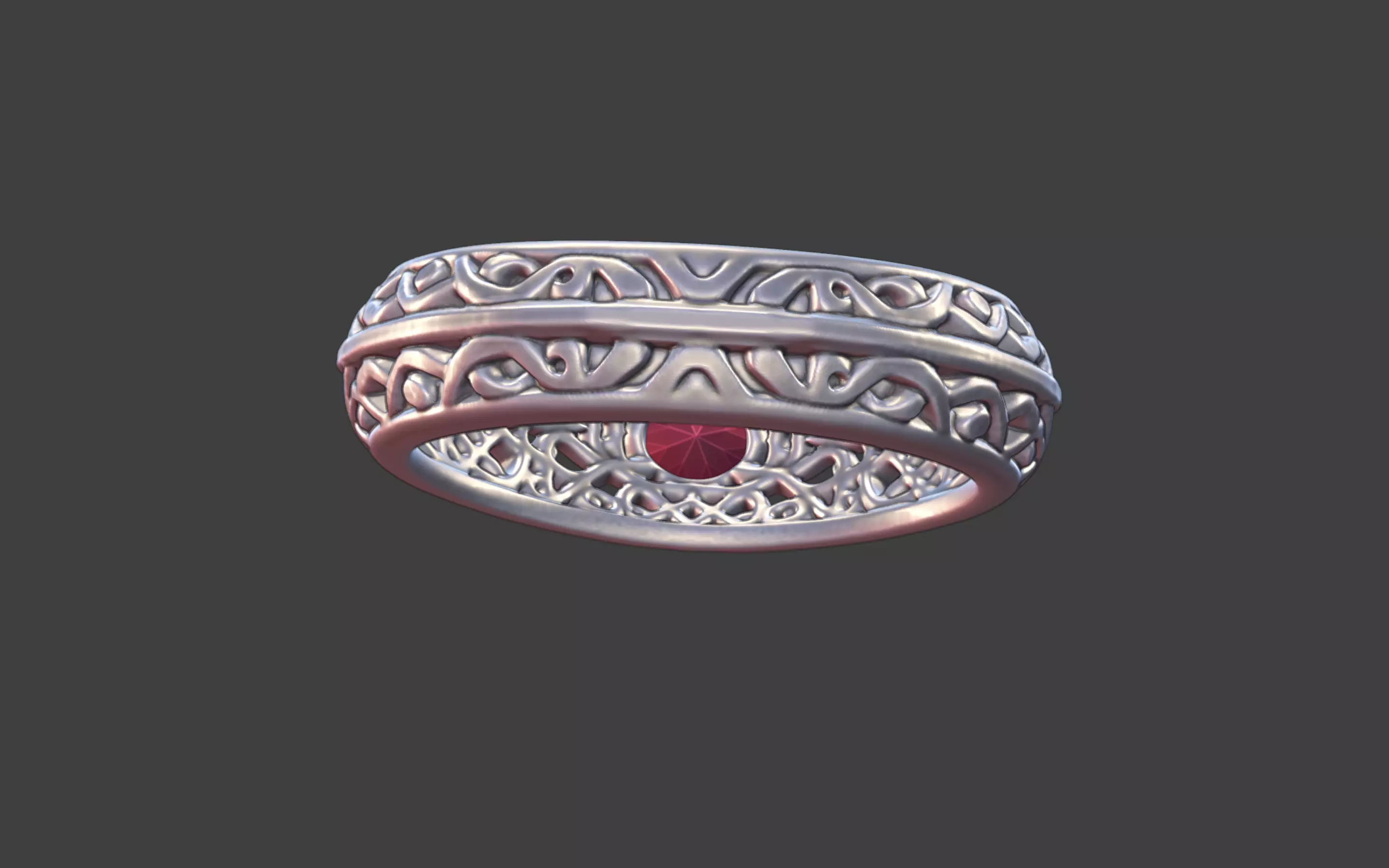 Geometric Filigree Silver Ring with Oval Faceted Gem 3D print model_22