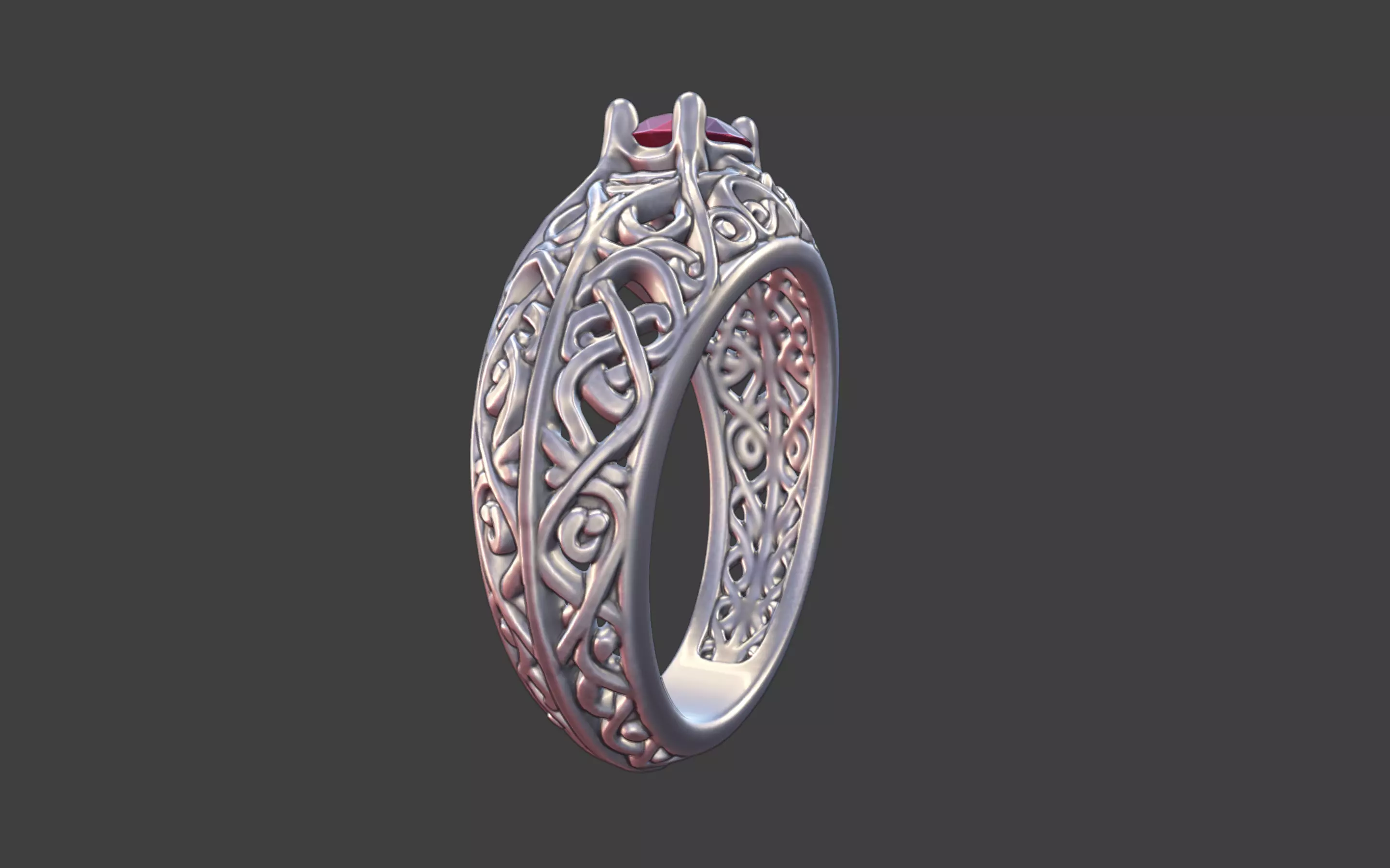 Geometric Filigree Silver Ring with Oval Faceted Gem 3D print model_6