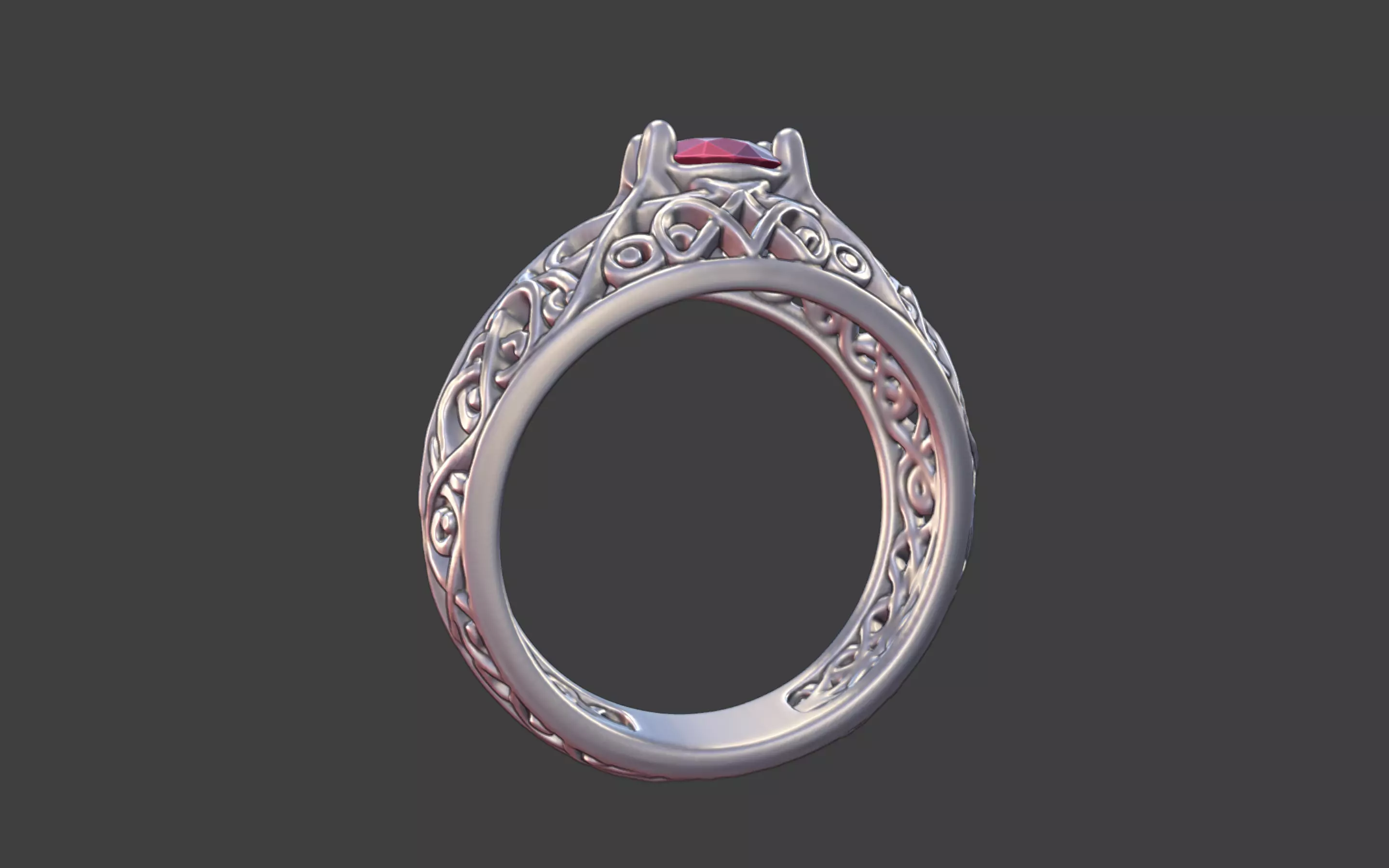 Geometric Filigree Silver Ring with Oval Faceted Gem 3D print model_8