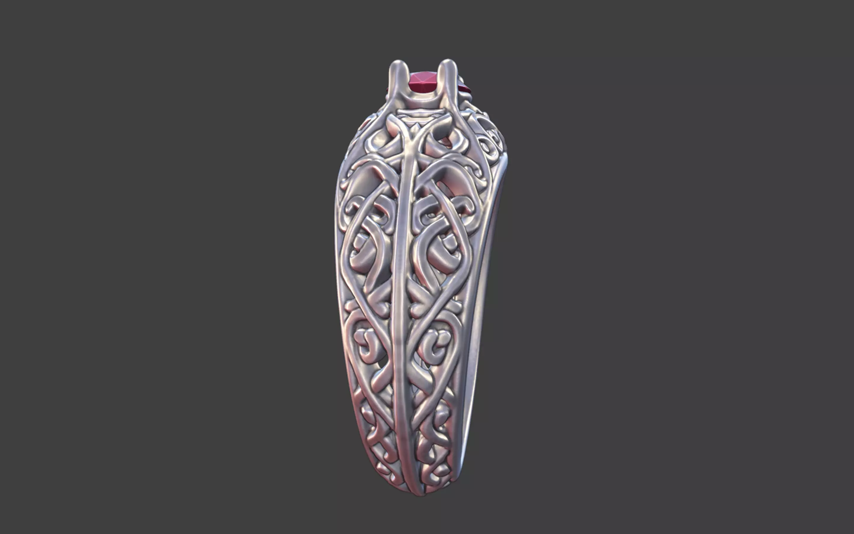 Geometric Filigree Silver Ring with Oval Faceted Gem 3D print model_5