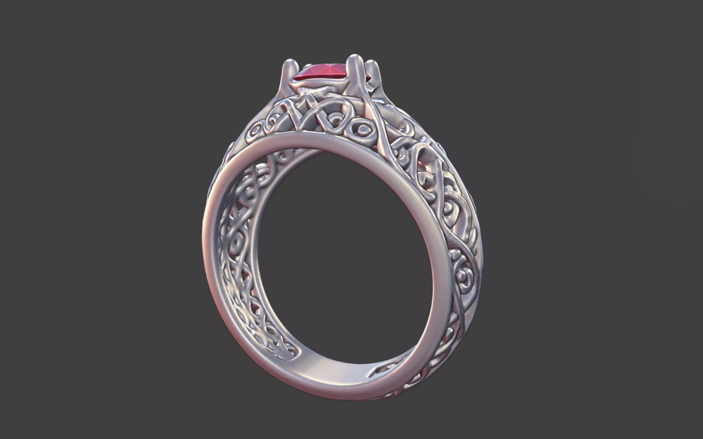 Geometric Filigree Silver Ring with Oval Faceted Gem 3D print model_2