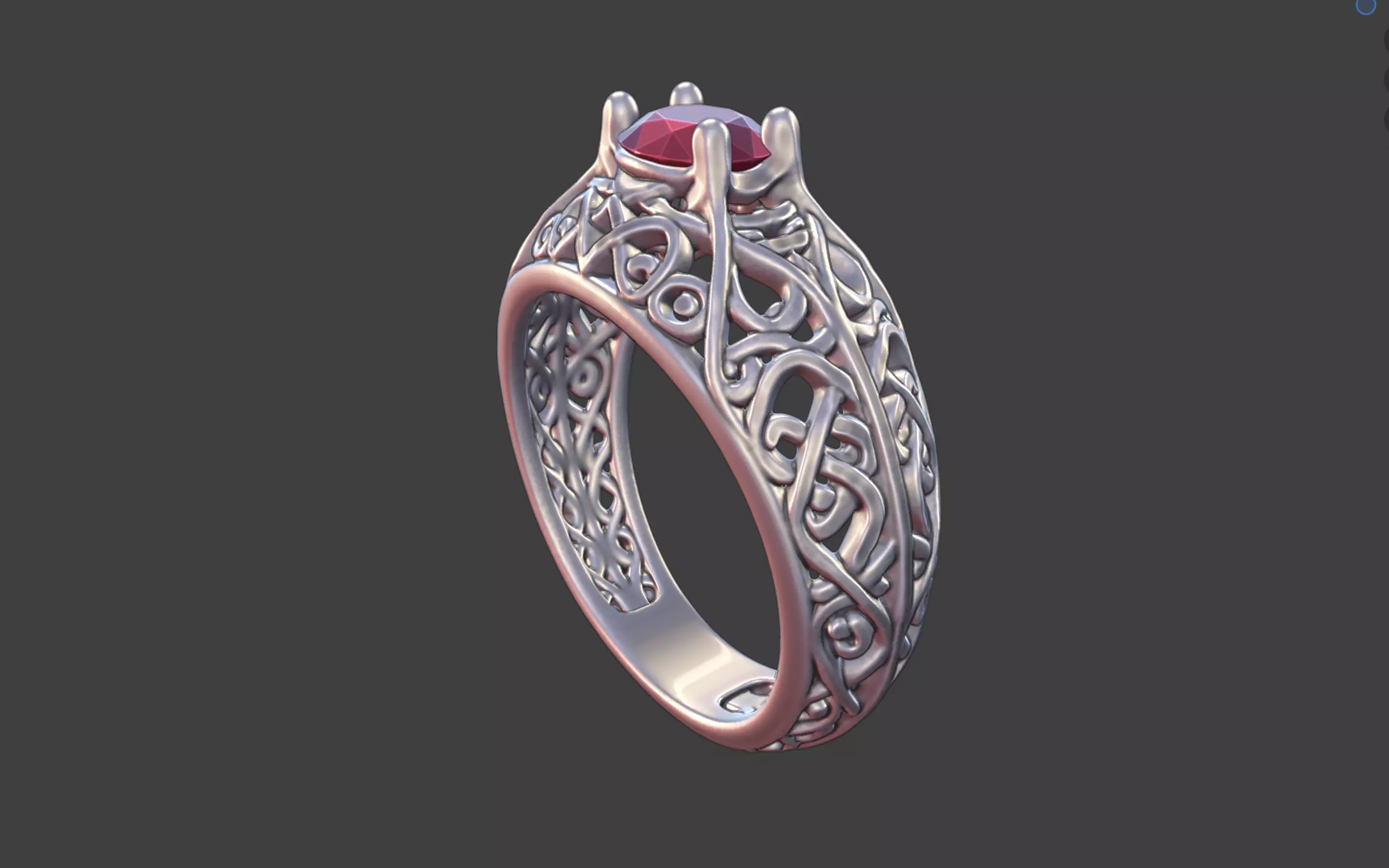 Geometric Filigree Silver Ring with Oval Faceted Gem 3D print model_12