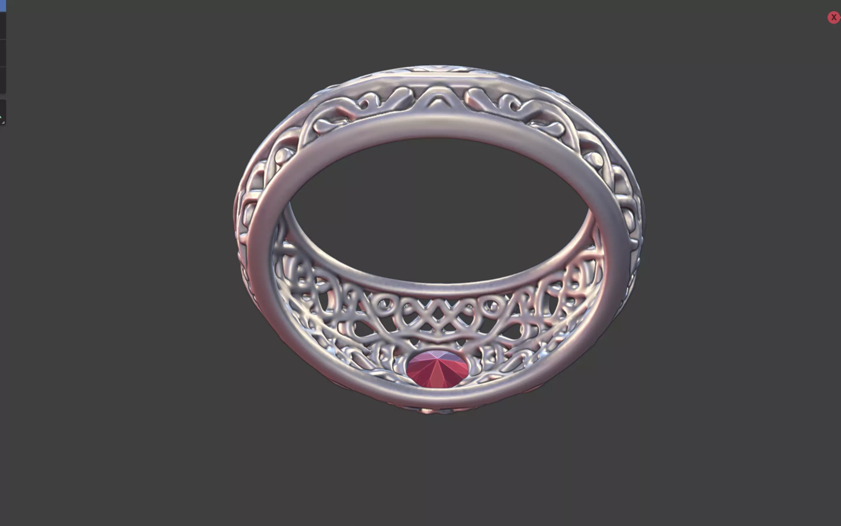 Geometric Filigree Silver Ring with Oval Faceted Gem 3D print model_20