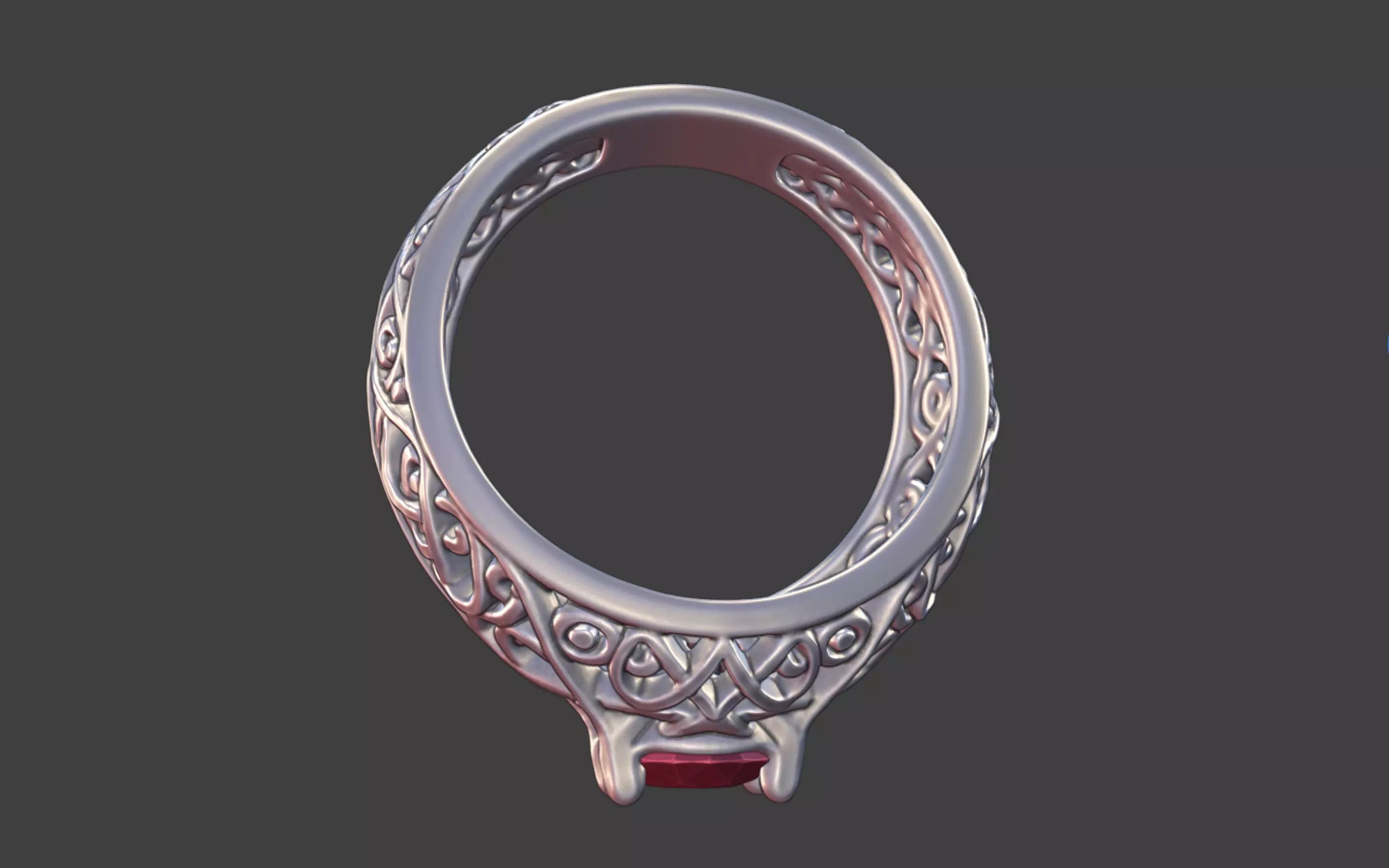 Geometric Filigree Silver Ring with Oval Faceted Gem 3D print model_18