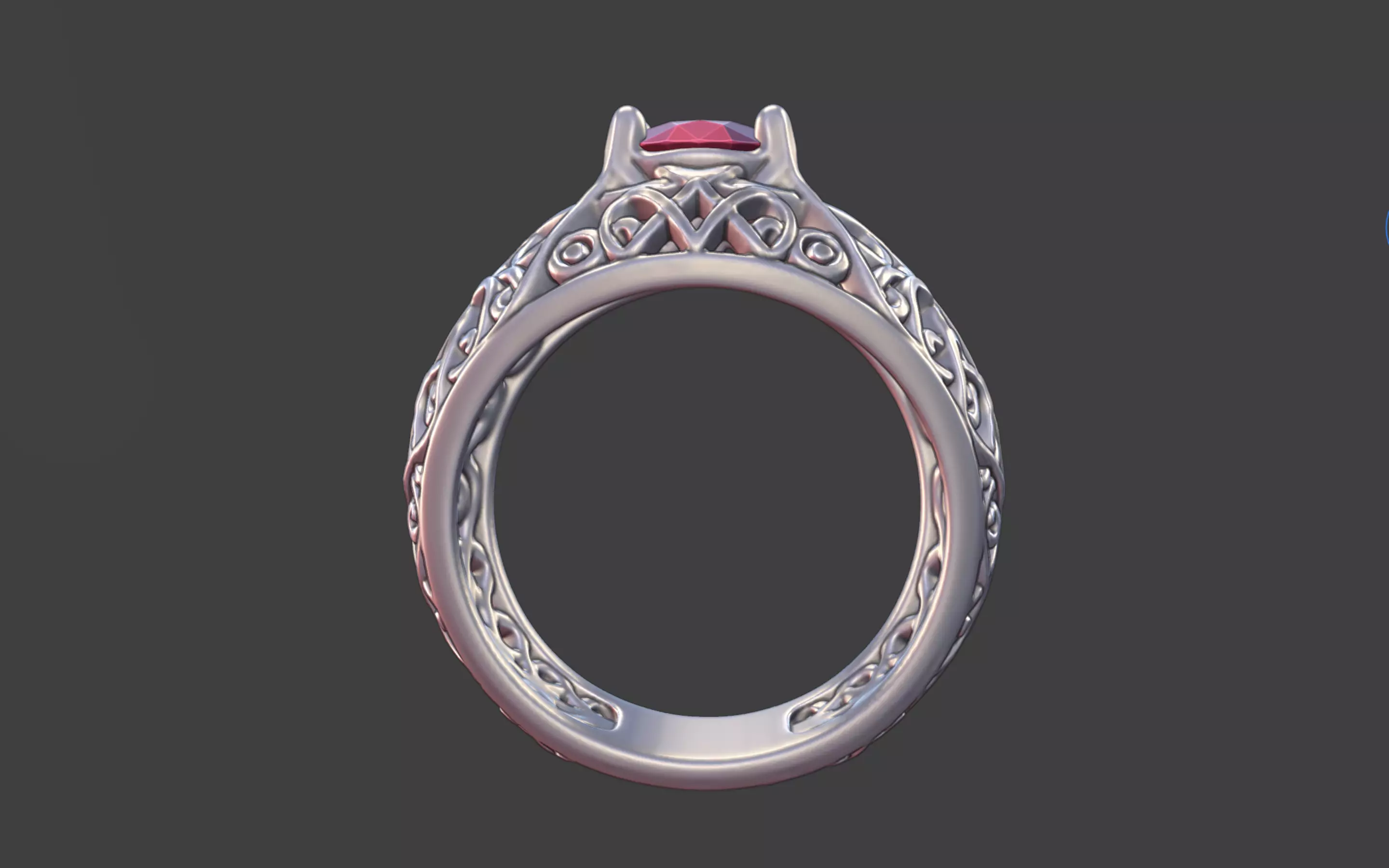 Geometric Filigree Silver Ring with Oval Faceted Gem 3D print model_1