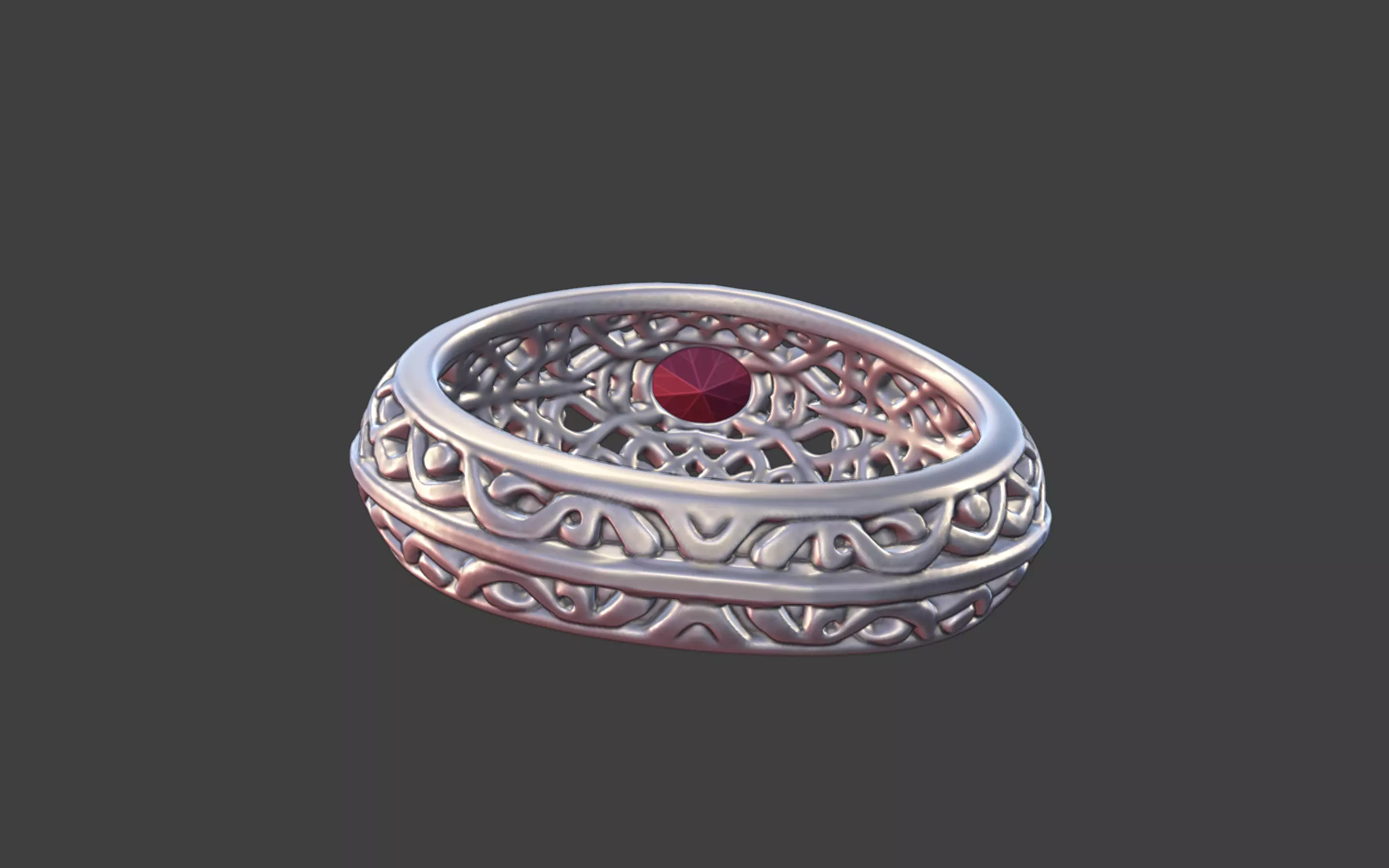 Geometric Filigree Silver Ring with Oval Faceted Gem 3D print model_23
