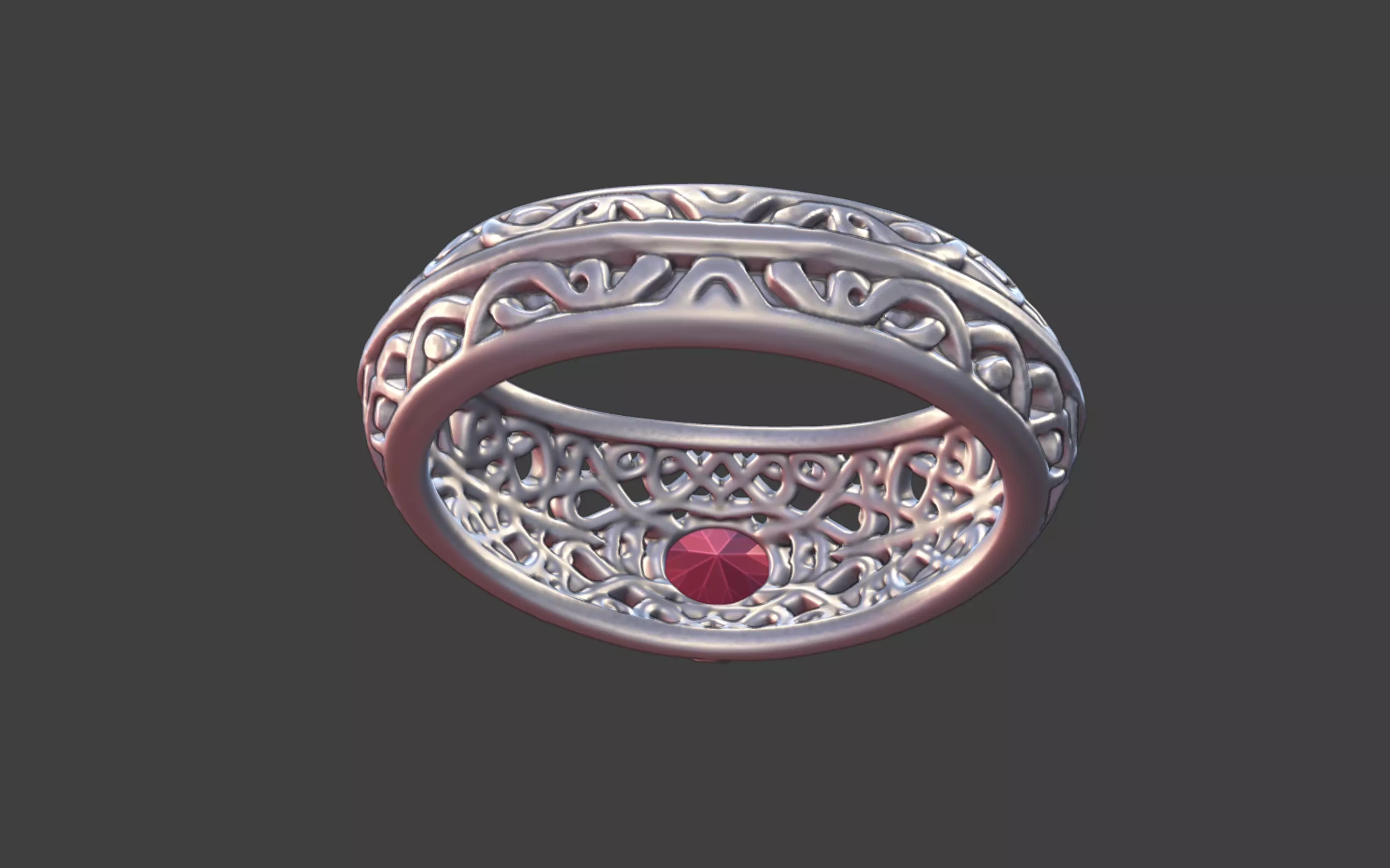 Geometric Filigree Silver Ring with Oval Faceted Gem 3D print model_21