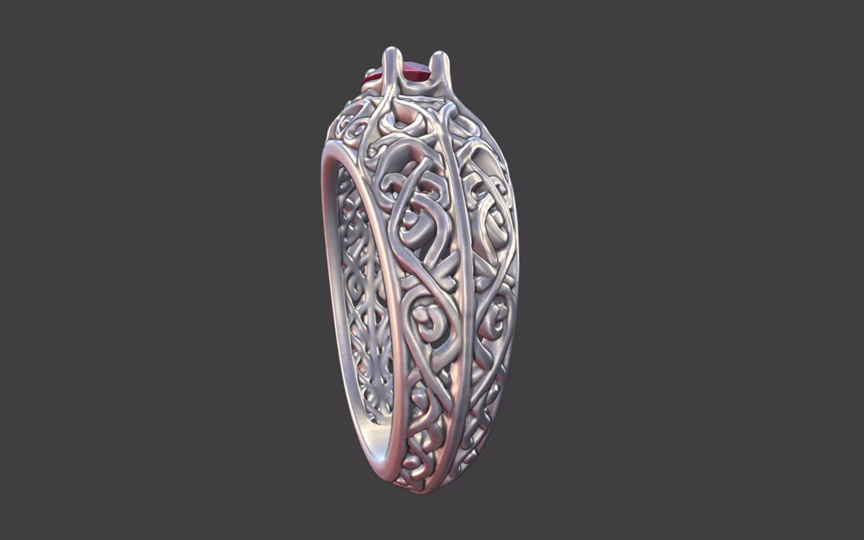 Geometric Filigree Silver Ring with Oval Faceted Gem 3D print model_4