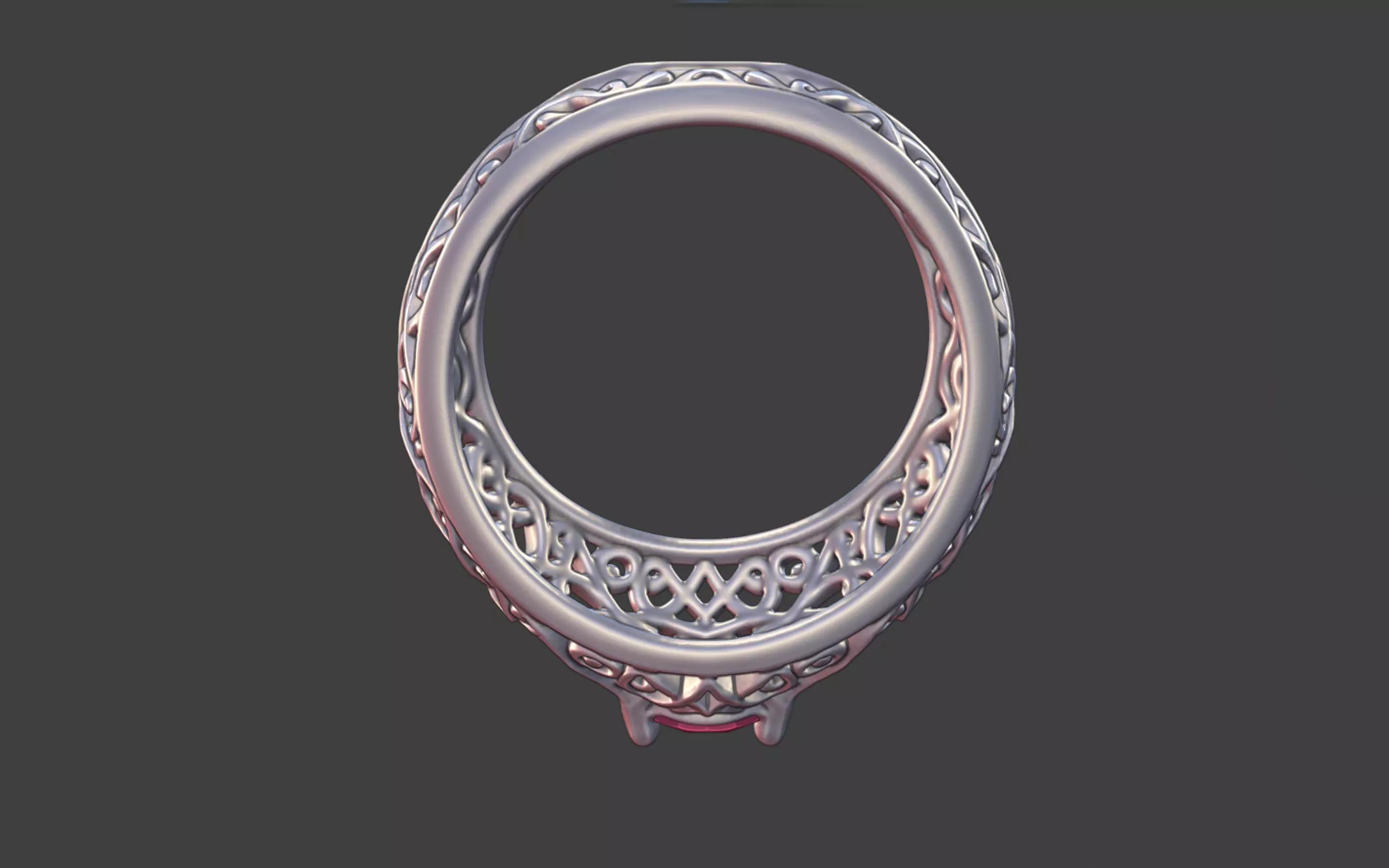 Geometric Filigree Silver Ring with Oval Faceted Gem 3D print model_19