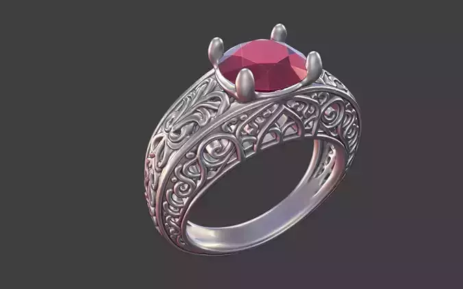  Filigree Silver Engagement Ring with Round Gemstone