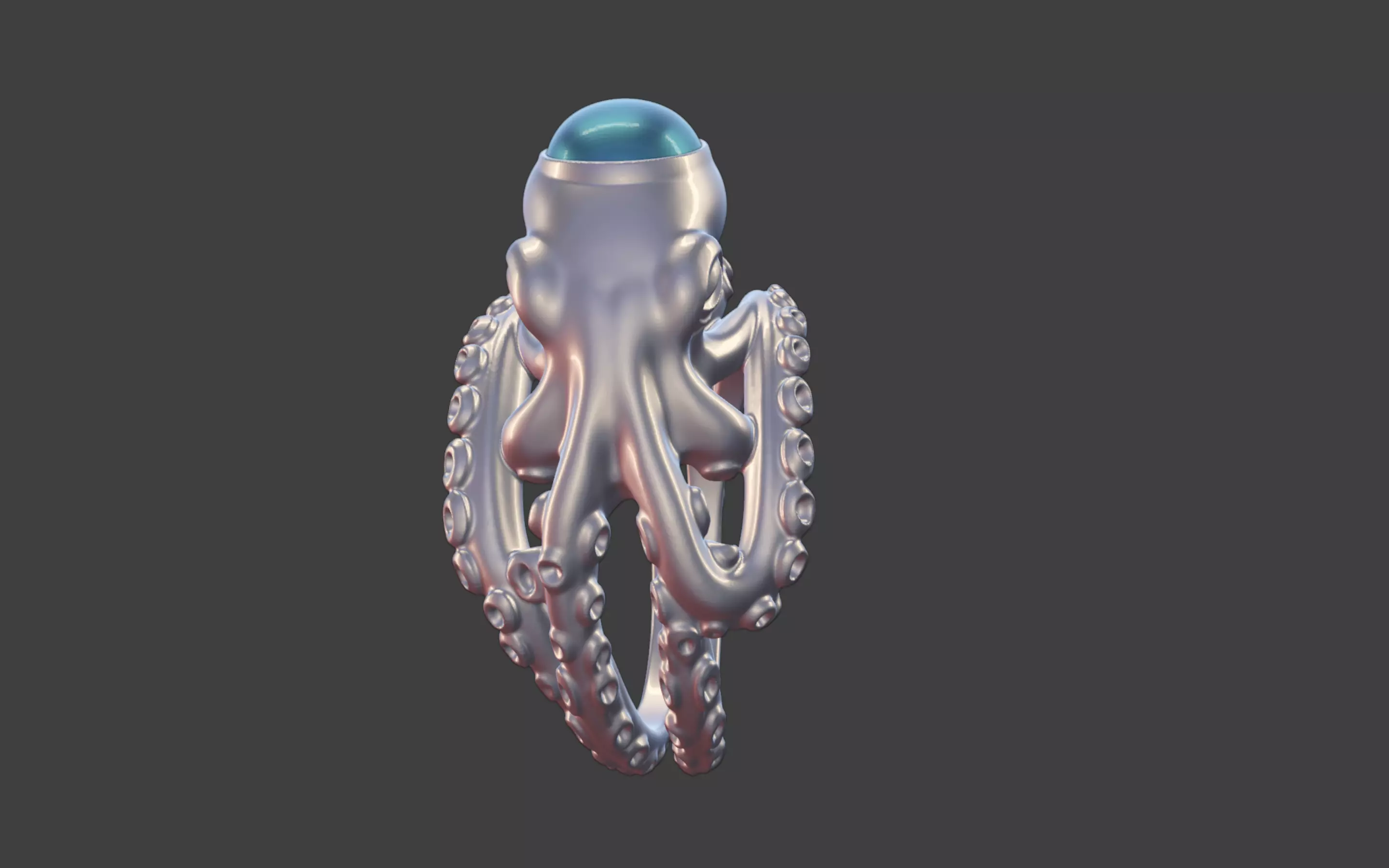 Octopus Silver Ring with Cabochon Gemstone 3D print model_14